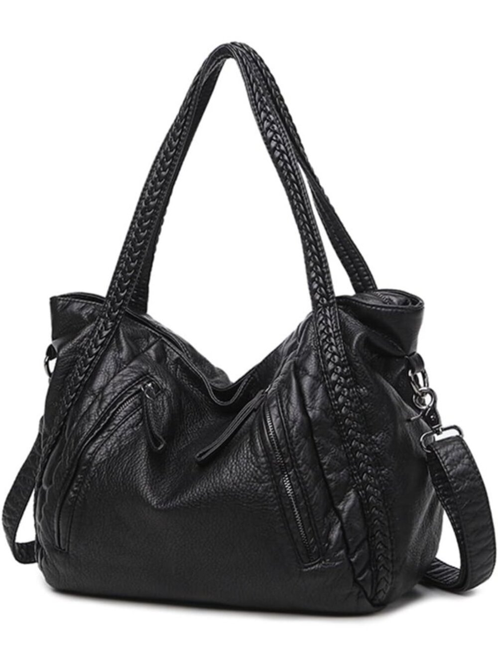 Large Black Soft Leather Tote Bag for Women | Trendy Slouchy Hobo Purse